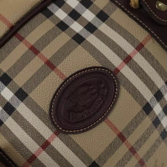 Burberrys Nova Check Boston Bag PVC Leather Beige Auth - Picture 6 of 16